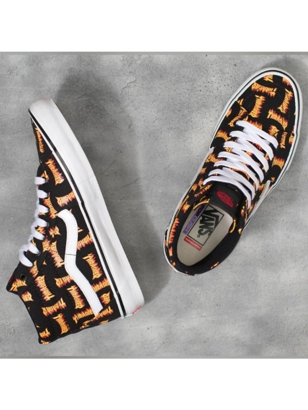 Vans Thrasher Skate Sk8 Hi Men Logo Flame Black new Popcush Pro 1026 - Picture 2 of 8